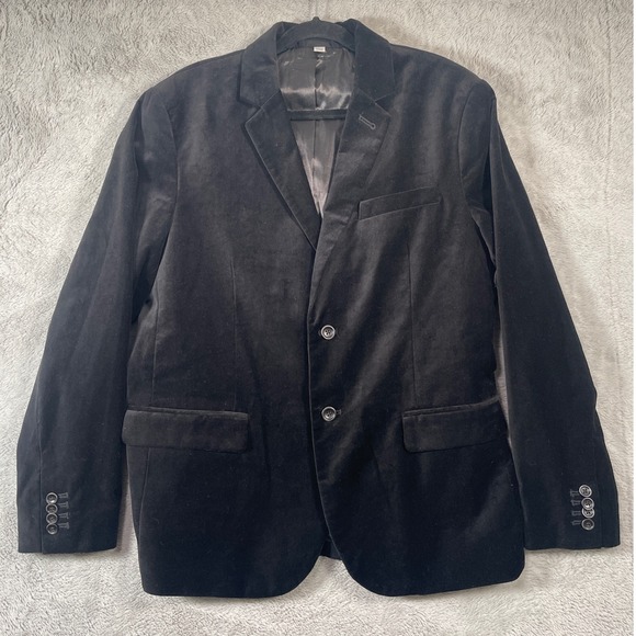 Black Velvet Velour Kenwood Blazer Mens Size L Classic Evening Old Money Luxury - Picture 1 of 8